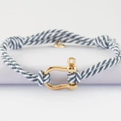Hot HappyBulle Bracelet homme cordon marin double tressé manille plaqué or 20 mm Plaqué or 18k