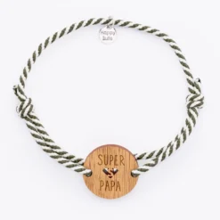Hot HappyBulle Bracelet homme cordon marin médaille gravée bois ronde 21 mm - Edition spéciale "Super Papa"