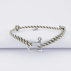 HappyBulle Bracelet homme cordon marin tressé manille argent 15 mm Argent rhodié 925