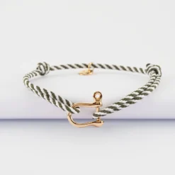 Clearance HappyBulle Bracelet homme cordon marin tressé manille plaqué or 15 mm Plaqué or 18k