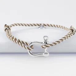 Clearance HappyBulle Bracelet homme cordon marin tressé manille argent 20 mm Argent rhodié 925