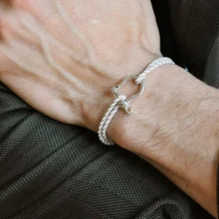 Clearance HappyBulle Bracelet homme cordon marin tressé manille argent 20 mm Argent rhodié 925
