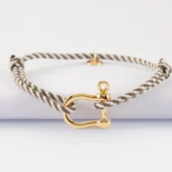 Outlet HappyBulle Bracelet homme cordon marin tressé manille plaqué or 20 mm Plaqué or 18k
