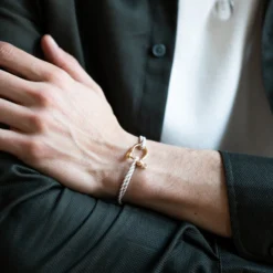 Outlet HappyBulle Bracelet homme cordon marin tressé manille plaqué or 20 mm Plaqué or 18k