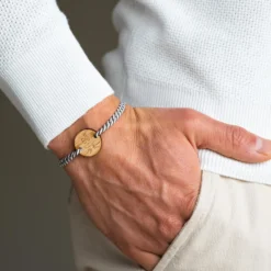 Online HappyBulle Bracelet homme cordon marin tressé médaille ronde 2 trous 21 mm - x Barbapapa Bois