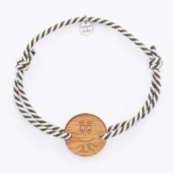 Online HappyBulle Bracelet homme cordon marin tressé médaille ronde 2 trous 21 mm - x Barbapapa Bois