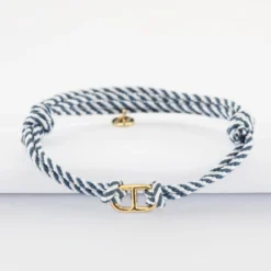 Outlet HappyBulle Bracelet homme cordon tressé double maille marine plaqué or 15,4x9 mm Plaqué or 18k