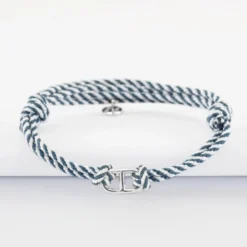 Online HappyBulle Bracelet homme cordon tressé double maille marine argent 15,4x9 mm Argent rhodié 925