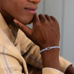 Online HappyBulle Bracelet homme cordon tressé double maille marine argent 15,4x9 mm Argent rhodié 925