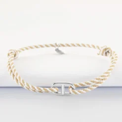 New HappyBulle Bracelet homme cordon tressé simple maille marine argent 15,4x9 mm Argent rhodié 925