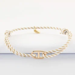 Sale HappyBulle Bracelet homme cordon tressé simple maille marine plaqué or 15,4x9 mm Plaqué or 18k