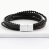Discount HappyBulle Bracelet homme cuir et perles fermoir acier 15x11 mm