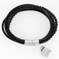 Discount HappyBulle Bracelet homme cuir et perles fermoir acier 15x11 mm