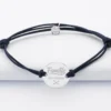 New HappyBulle Bracelet homme Famille des mariés personnalisé cordon doublé médaille gravée argent 2 trous 20 mm