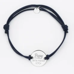 New HappyBulle Bracelet homme Famille des mariés personnalisé cordon doublé médaille gravée argent 2 trous 20 mm