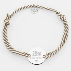 Clearance HappyBulle Bracelet homme Famille des mariés personnalisé cordon marin tressé médaille gravée argent 2 trous 20 mm