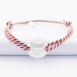 Clearance HappyBulle Bracelet homme Famille des mariés personnalisé cordon marin tressé médaille gravée argent 2 trous 20 mm
