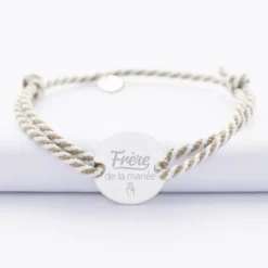 Clearance HappyBulle Bracelet homme Famille des mariés personnalisé cordon marin tressé médaille gravée argent 2 trous 20 mm