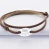 Outlet HappyBulle Bracelet homme Famille des mariés personnalisé cuir médaille gravée argent ovale 2 trous 25x16 mm