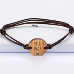 Online HappyBulle Bracelet homme médaille gravée bois ronde 21 mm - Edition spéciale "Meilleur papa"