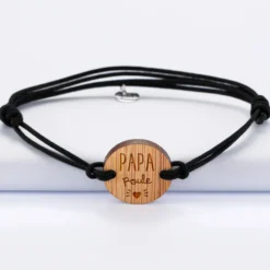 New HappyBulle Bracelet homme médaille gravée bois ronde 21 mm - Edition spéciale "Papa Poule"