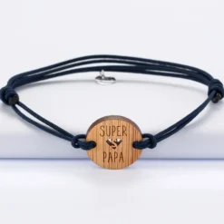 Clearance HappyBulle Bracelet homme médaille gravée ronde 21 mm - Edition spéciale "Super Papa" Bois