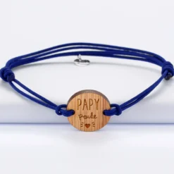 New HappyBulle Bracelet homme médaille gravée bois ronde 21 mm - Edition spéciale "Papy Poule"