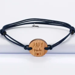 New HappyBulle Bracelet homme médaille gravée bois ronde 21 mm - Edition spéciale "Papy Poule"