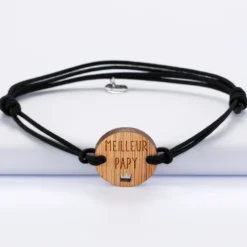 New HappyBulle Bracelet homme médaille gravée bois ronde 21 mm - Edition spéciale 