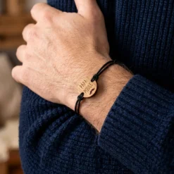 Hot HappyBulle Bracelet homme médaille gravée bois ronde 21 mm - Edition spéciale "Papa poule ajouré"