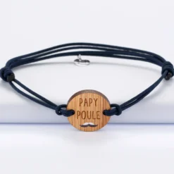 HappyBulle Bracelet homme médaille gravée bois ronde 21 mm - Edition spéciale "Papy poule ajouré"