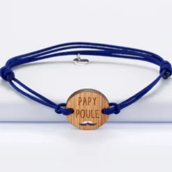 HappyBulle Bracelet homme médaille gravée bois ronde 21 mm - Edition spéciale "Papy poule ajouré"