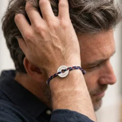New HappyBulle Bracelet homme personnalisé cordage BLEU BLANC ROUGE médaille gravée argent cible 20 mm