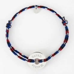 New HappyBulle Bracelet homme personnalisé cordage BLEU BLANC ROUGE médaille gravée argent cible 20 mm