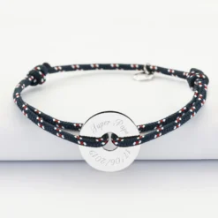 Online HappyBulle Bracelet homme personnalisé cordage marin simple médaille gravée argent cible 20 mm Argent rhodié 925