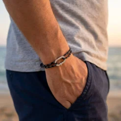 HappyBulle Bracelet homme personnalisé cordage marin collection Chapitre mousqueton 11x19 mm argent - à composer