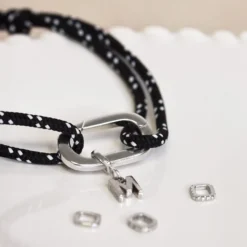 HappyBulle Bracelet homme personnalisé cordage marin collection Chapitre mousqueton 11x19 mm argent - à composer