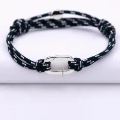 Clearance HappyBulle Bracelet homme personnalisé cordage marin double collection Chapitre mousqueton 11x19 mm argent - à composer