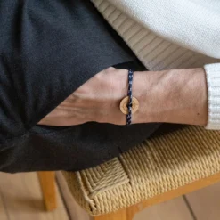 Discount HappyBulle Bracelet homme personnalisé cordage marin simple médaille gravée cible ronde 21 mm - Edition spéciale Rose des vents Bois