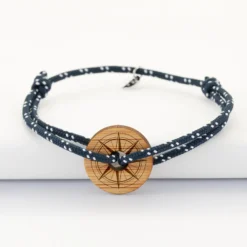 Discount HappyBulle Bracelet homme personnalisé cordage marin simple médaille gravée cible ronde 21 mm - Edition spéciale Rose des vents Bois