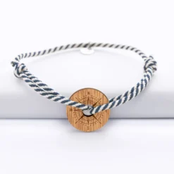 Online HappyBulle Bracelet homme personnalisé cordon marin tressé médaille gravée cible ronde 21 mm - Edition spéciale Rose des vents Bois