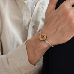 Online HappyBulle Bracelet homme personnalisé cordon marin tressé médaille gravée cible ronde 21 mm - Edition spéciale Rose des vents Bois