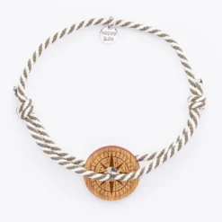 Online HappyBulle Bracelet homme personnalisé cordon marin tressé médaille gravée cible ronde 21 mm - Edition spéciale Rose des vents Bois