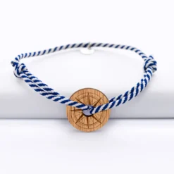 Online HappyBulle Bracelet homme personnalisé cordon marin tressé médaille gravée cible ronde 21 mm - Edition spéciale Rose des vents Bois