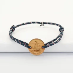 Clearance HappyBulle Bracelet homme personnalisé cordage marin simple médaille gravée ronde 2 trous 21 mm - Edition spéciale Marin Bois