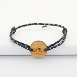 Clearance HappyBulle Bracelet homme personnalisé cordage marin simple médaille gravée ronde 2 trous 21 mm - Edition spéciale Marin Bois