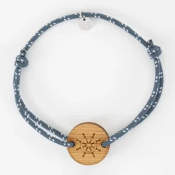 Clearance HappyBulle Bracelet homme personnalisé cordage marin simple médaille gravée ronde 2 trous 21 mm - Edition spéciale Marin Bois