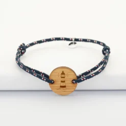 Clearance HappyBulle Bracelet homme personnalisé cordage marin simple médaille gravée ronde 2 trous 21 mm - Edition spéciale Marin Bois