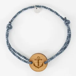 Clearance HappyBulle Bracelet homme personnalisé cordage marin simple médaille gravée ronde 2 trous 21 mm - Edition spéciale Marin Bois