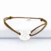 Best HappyBulle Bracelet homme personnalisé cordon cuir simple médaille gravée argent 2 trous 20 mm
